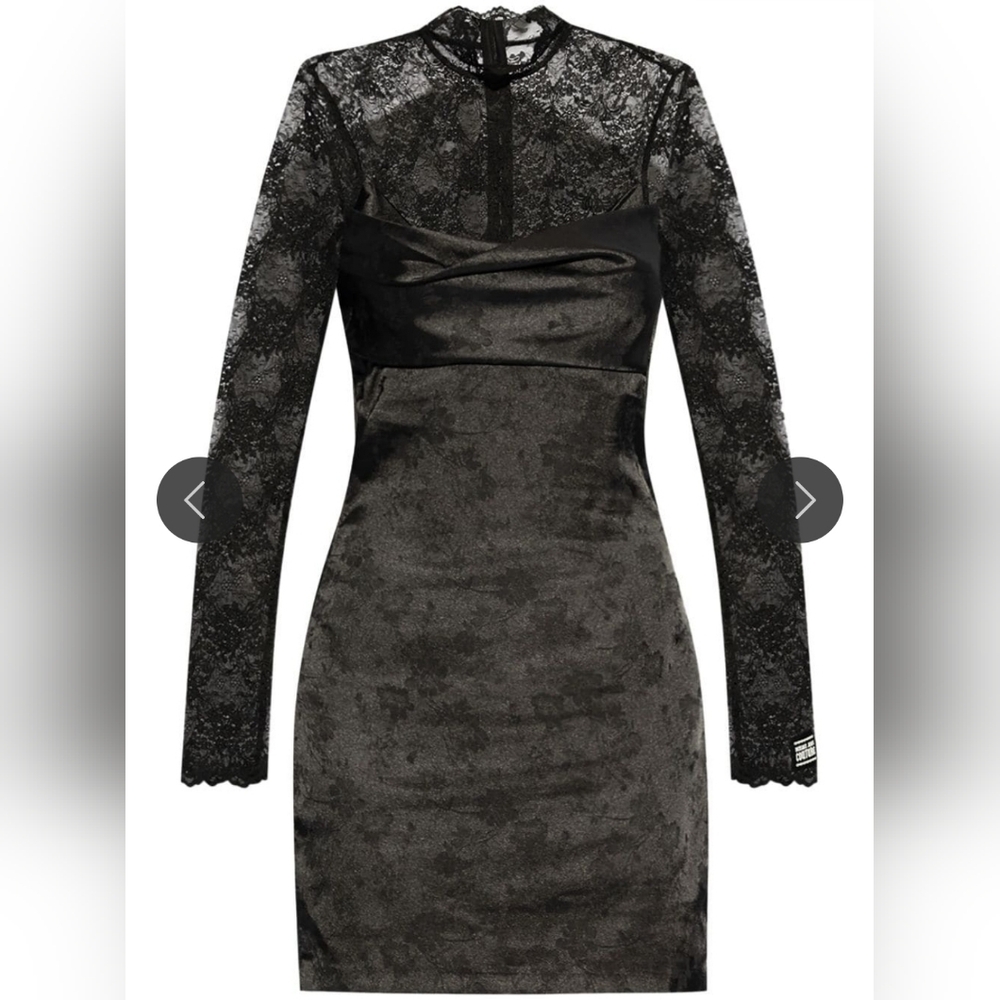 VERSACE JEANS COUTURE long-sleeve lace-panel dress Nwt Size S
